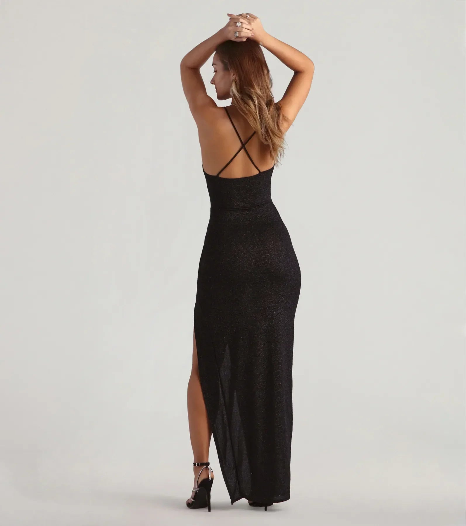 Amirah Formal Glitter Cowl Neck Column Dress
