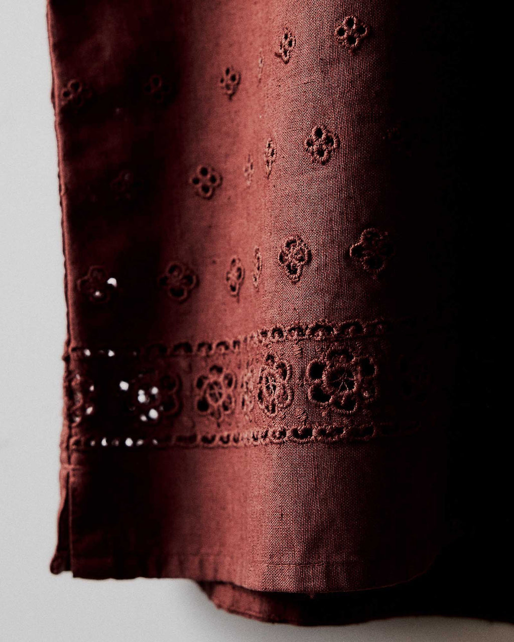 The Hawthorne Shirt in Red Wine Border Eyelet