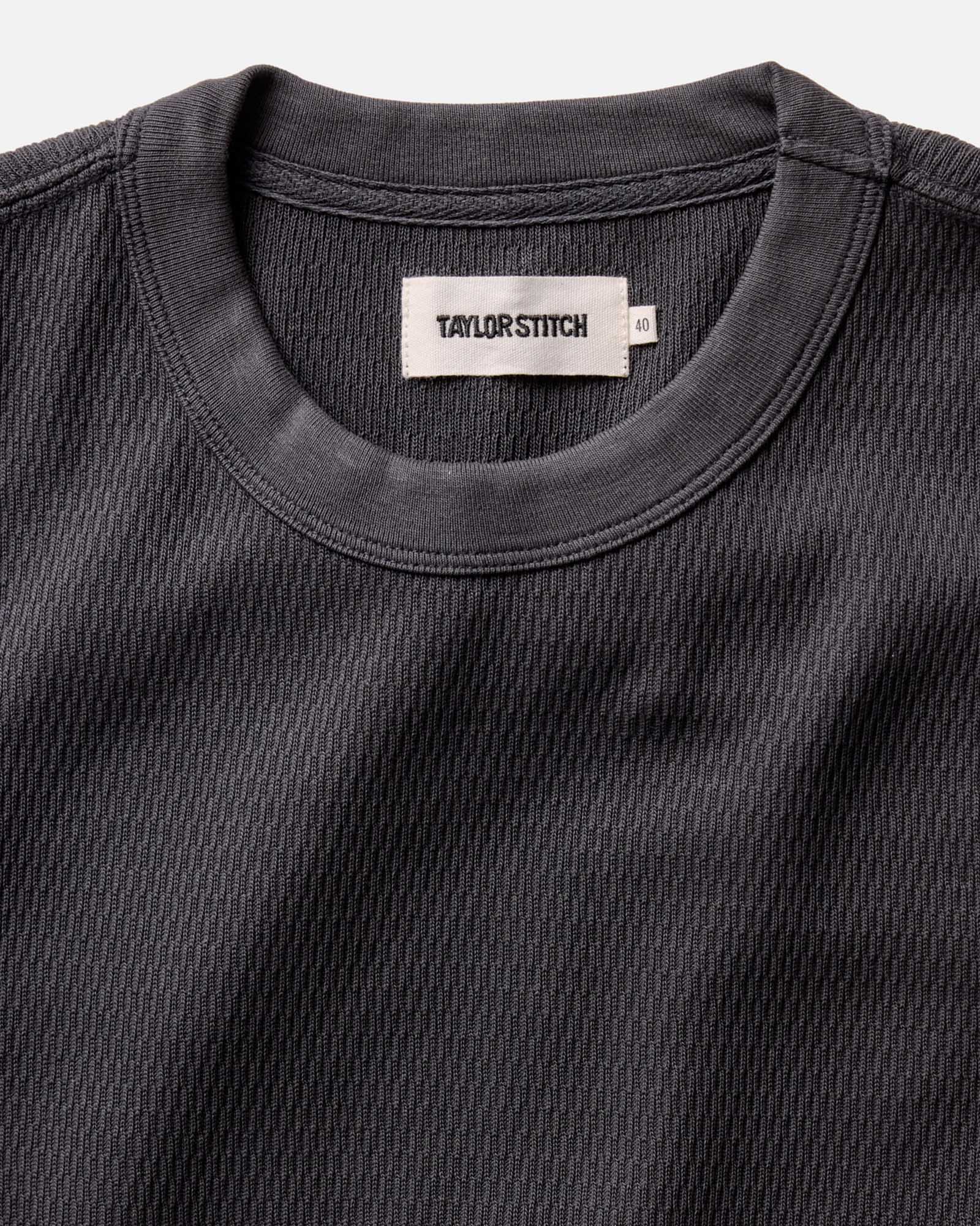 The Organic Cotton Short Sleeve Crew in Faded Black Waffle
