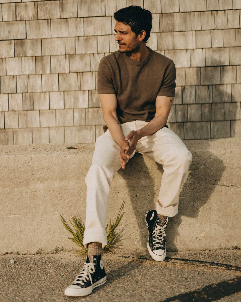 The Organic Cotton Short Sleeve Crew in Fatigue Olive Waffle