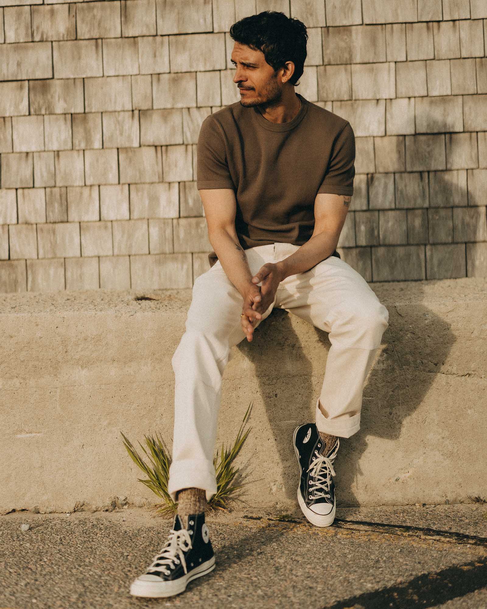 The Organic Cotton Short Sleeve Crew in Fatigue Olive Waffle